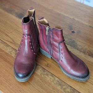 Pikolinos Burgundy Studded Vicar Chelsea Ankle Boots 9